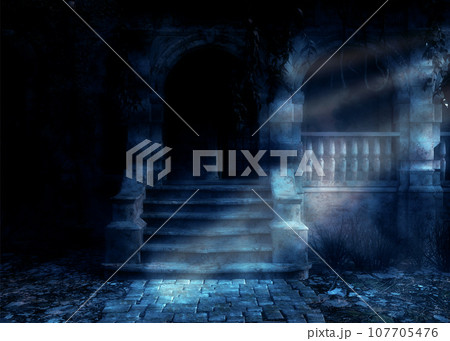 3D Rendered Haunted mansion at night 3D Rendered Haunted mansion at night 107705476