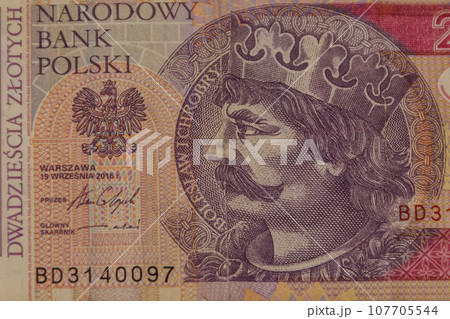 Macro shot of twenty polish zloty banknote Macro shot of twenty polish zloty banknote 107705544