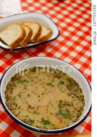 Traditional Polish soup Zurek on a table Traditional Polish soup Zurek on a table 107705560