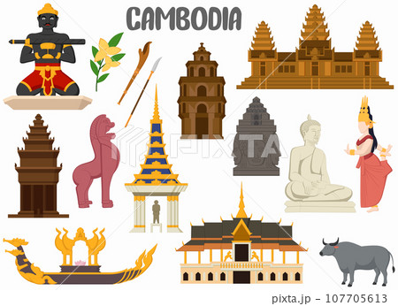 Set of Cambodia famous landmarks 107705613