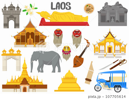 Set of Laos famous landmarks 107705614