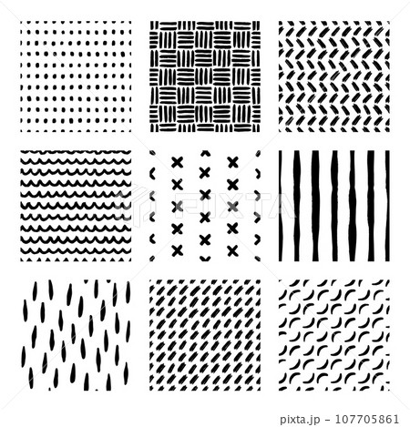 手描きブラシストロークのシームレスパターンセット 手描きブラシストロークのシームレスパターンセット 107705861
