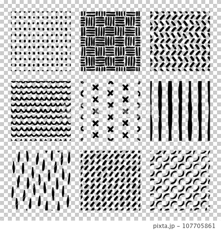手描きブラシストロークのシームレスパターンセット 手描きブラシストロークのシームレスパターンセット 107705861