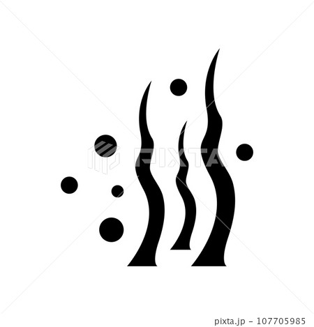 Seaweed, algae black icon isolated. Silhouette Vector graphics illustration. Dots, waves. 107705985
