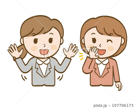 楽しくおしゃべりをするスーツ姿の女性会社員2人 楽しくおしゃべりをするスーツ姿の女性会社員2人 107706173