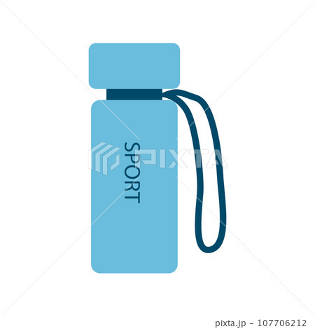 Sports water bottle icon. Blue plastic bottle in flat cartoon style 107706212
