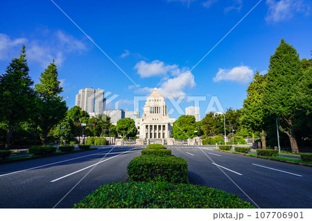 静かな朝、秋晴れの国会議事堂(東京都千代田区永田町) 静かな朝、秋晴れの国会議事堂(東京都千代田区永田町) 107706901