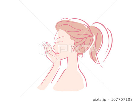 イラスト素材: 女性 横顔 素肌_スキンケア 107707108