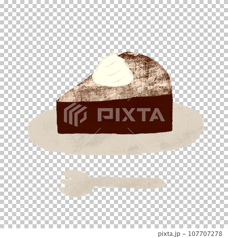 手繪攪打奶油蛋糕巧克力插圖盤和叉子套裝 107707278