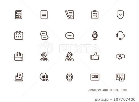 ビジネスのアイコンセット 契約,見積,相談　線画のアイコン 107707400