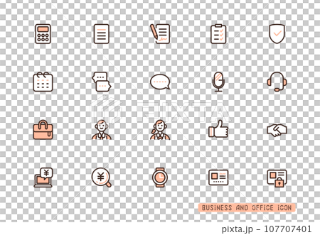 ビジネスのアイコンセット 契約,見積,相談　ピンク色のアイコン 107707401