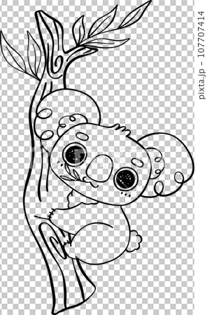 Koala on tree outline cartoon character doodle  107707414