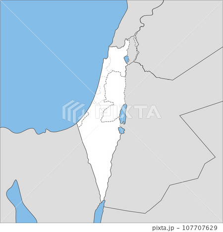 イスラエルの各地区とパレスチナ自治区、ゴラン高原の白地図、周辺国 107707629