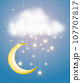 The crescent moon and twinkling stars hanging with cloud 107707817
