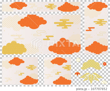 New Year's red, white and golden cloud background material set 107707852