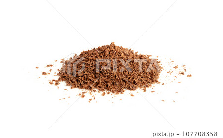 Grated Chocolate Pile Isolated, Crushed Chocolate Shavings, Crumbs, Scattered Flakes, Cocoa Sprinkles Grated Chocolate Pile Isolated, Crushed Chocolate Shavings, Crumbs, Scattered Flakes, Cocoa Sprinkles 107708358