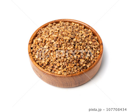 Raw Buckwheat Pile Isolated, Dry Buck Wheat Grains, Russian Kasha Heap, Uncooked Buckwheat Cut Out 107708434