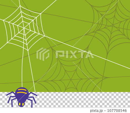 蜘蛛網圖案背景和蜘蛛掛在沒有綠色文字的線程上 107708546