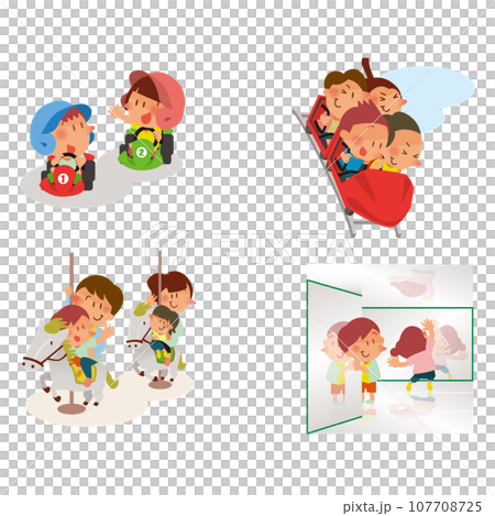 一家人享受遊樂園的插圖集 107708725