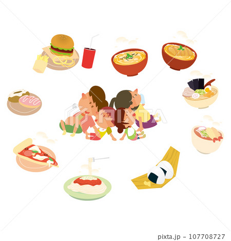 食欲の秋を楽しむ家族のイラストセット 107708727