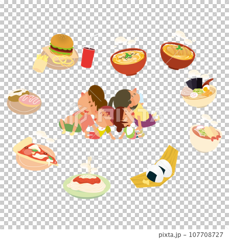 食欲の秋を楽しむ家族のイラストセット 107708727