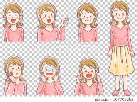 Pastel style person_20s and 30s_young woman_expression set 107709262