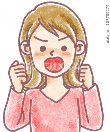 パステル調の人物_20代30代_若い女性_怒る 107709274