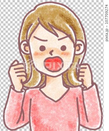パステル調の人物_20代30代_若い女性_怒る 107709274