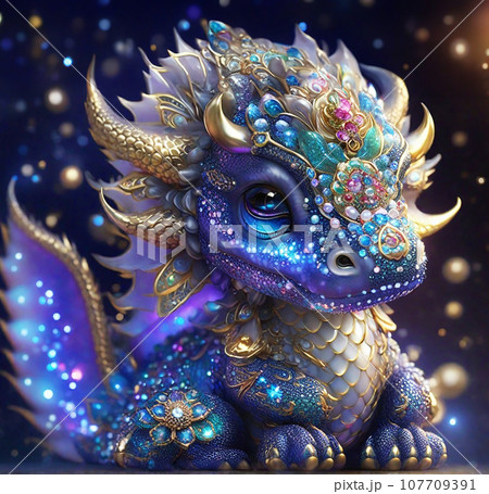 青龍様の専用ページ♡ 可愛い青龍の赤ちゃん 開運 イラスト アート（AI生成画像）のイラスト