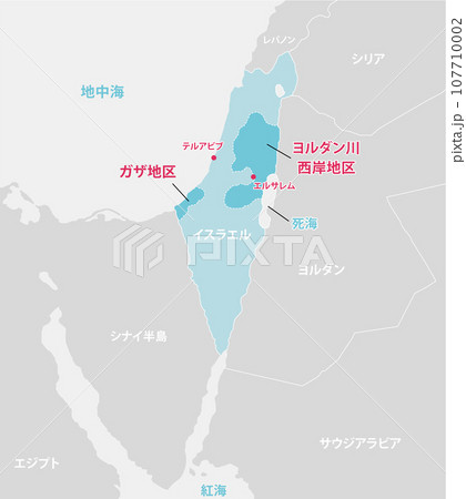パレスチナ問題 (イスラエル・パレスチナ・ガザ地区) ベクターマップイラスト  107710002