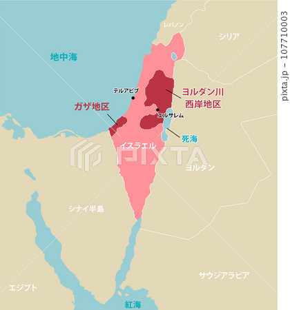 パレスチナ問題 (イスラエル・パレスチナ・ガザ地区) ベクターマップイラスト  107710003