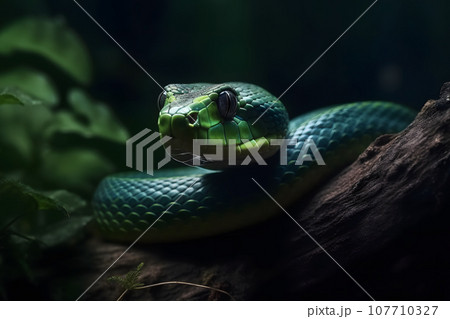 Green tropical snake. Neural network AI generated 107710327