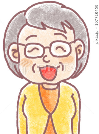 パステル調の人物_年配女性_メガネのおばあちゃん_笑顔 107710459