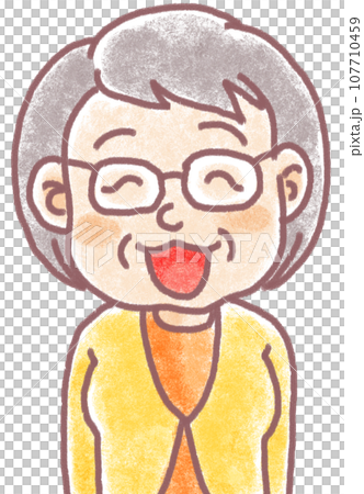 パステル調の人物_年配女性_メガネのおばあちゃん_笑顔 107710459