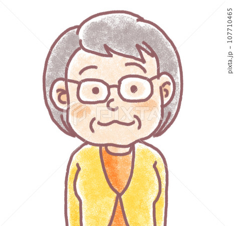 パステル調の人物_年配女性_メガネのおばあちゃん_正面向き 107710465