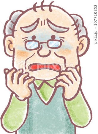 パステル調の人物_高齢男性_おじいちゃん_青ざめる パステル調の人物_高齢男性_おじいちゃん_青ざめる 107710852