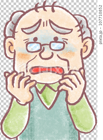 パステル調の人物_高齢男性_おじいちゃん_青ざめる パステル調の人物_高齢男性_おじいちゃん_青ざめる 107710852