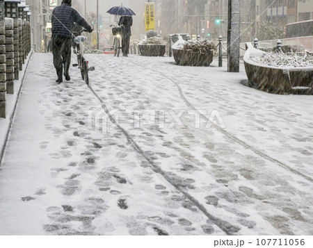 雪の日の歩行者・東京 107711056