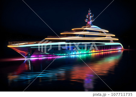 Yacht with neon lighting. Neural network AI generated Yacht with neon lighting. Neural network AI generated 107711735