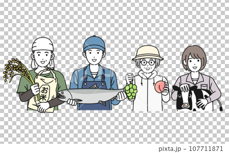 Primary industry workers Illustrations of people working in agriculture and fishing 107711871