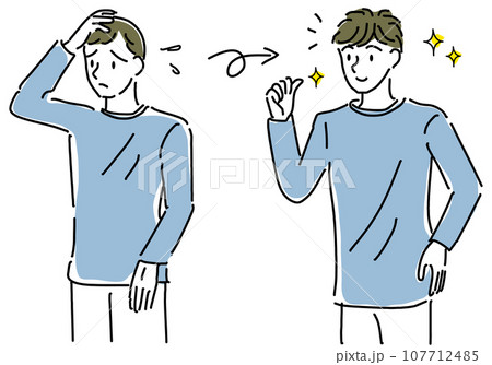 薄毛を気にする男性の増毛ビフォーアフターセット 107712485