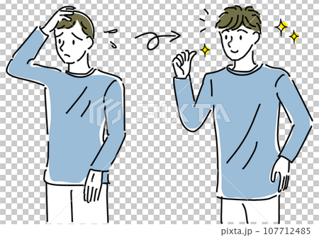 薄毛を気にする男性の増毛ビフォーアフターセット 107712485