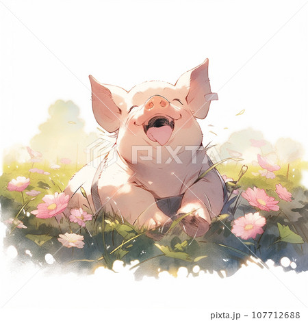 【AI生成画像】笑顔の子豚 107712688