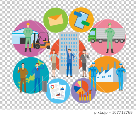 企業各部署のイメージイラスト 企業各部署のイメージイラスト 107712769
