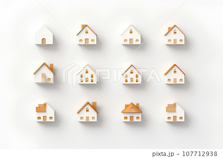 白い住宅のアイコンセット(3D)楽しい街並みと街づくり。 白い住宅のアイコンセット(3D)楽しい街並みと街づくり。 107712938