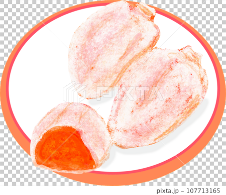 Illustration of dried persimmon with plate 107713165