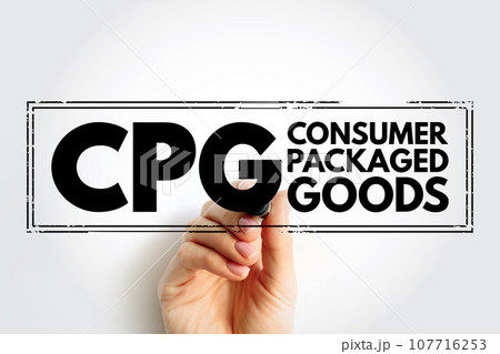 CPG Consumer Packaged Goods - merchandise that customers use up and replace on a frequent basis, acronym text concept stamp 107716253