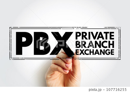 PBX Private Branch eXchange - term for a telephone system or an interphone network, acronym text concept stamp 107716255