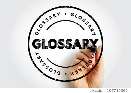 Glossary text stamp, concept background 107716363