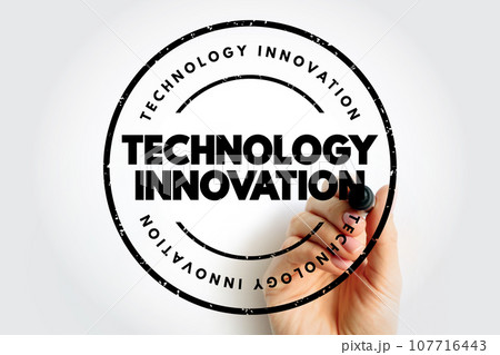 Technology Innovation text stamp, concept background 107716443